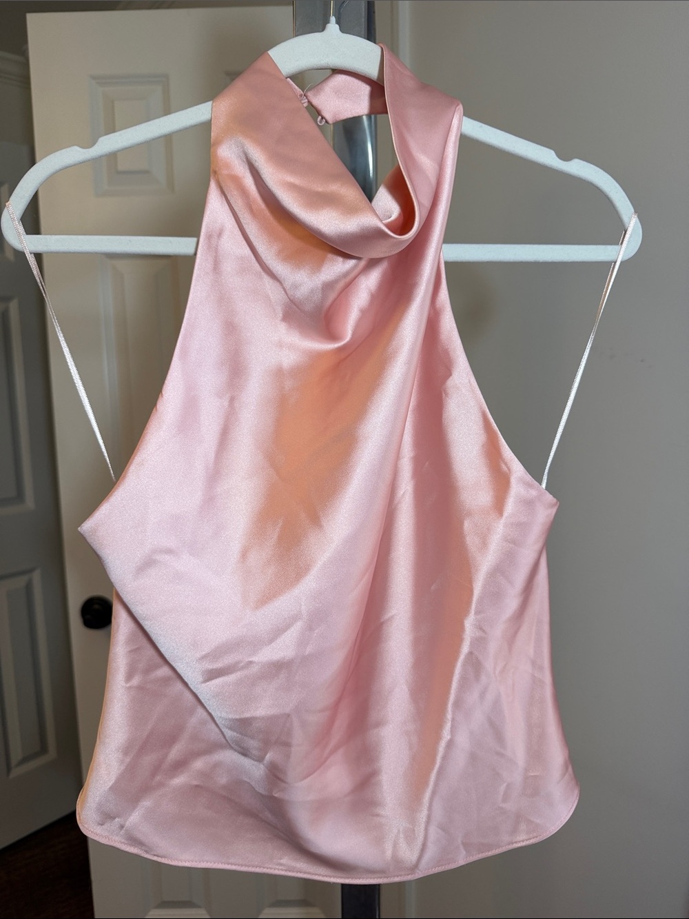 Zara Satin Cowl Neck Halter Top - Pink
